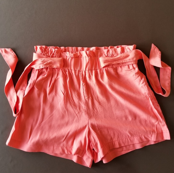 Francesca’s Dizzy Lizzy Paperbag Shorts Neon Coral - Picture 7 of 9